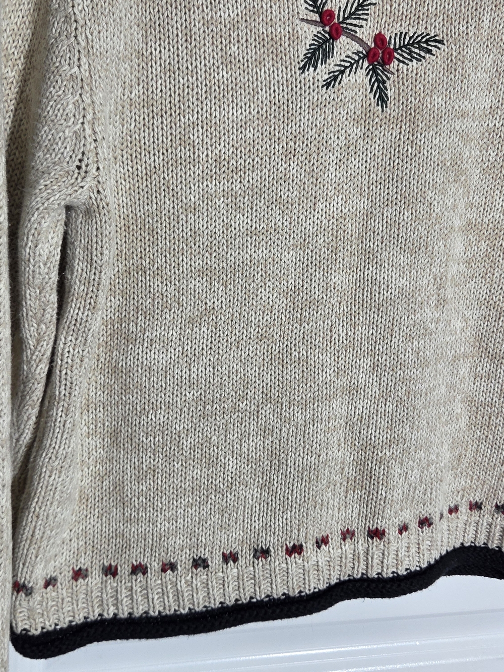VINTAGE Christopher Banks Sweater Womens Medium Chunky-Knit Cardinal Bird Beige - Picture 8 of 8